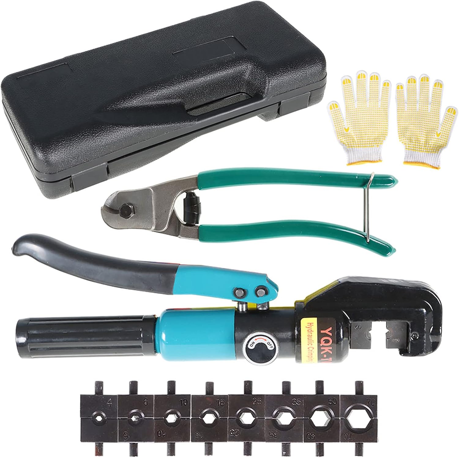 findmall 10 Ton Hydraulic Wire Battery Cable Lug Terminal Crimper Crimping Tool with 9 Pairs of Dies and Cable Cutter for 1/8 Inch to 3/16 Inch