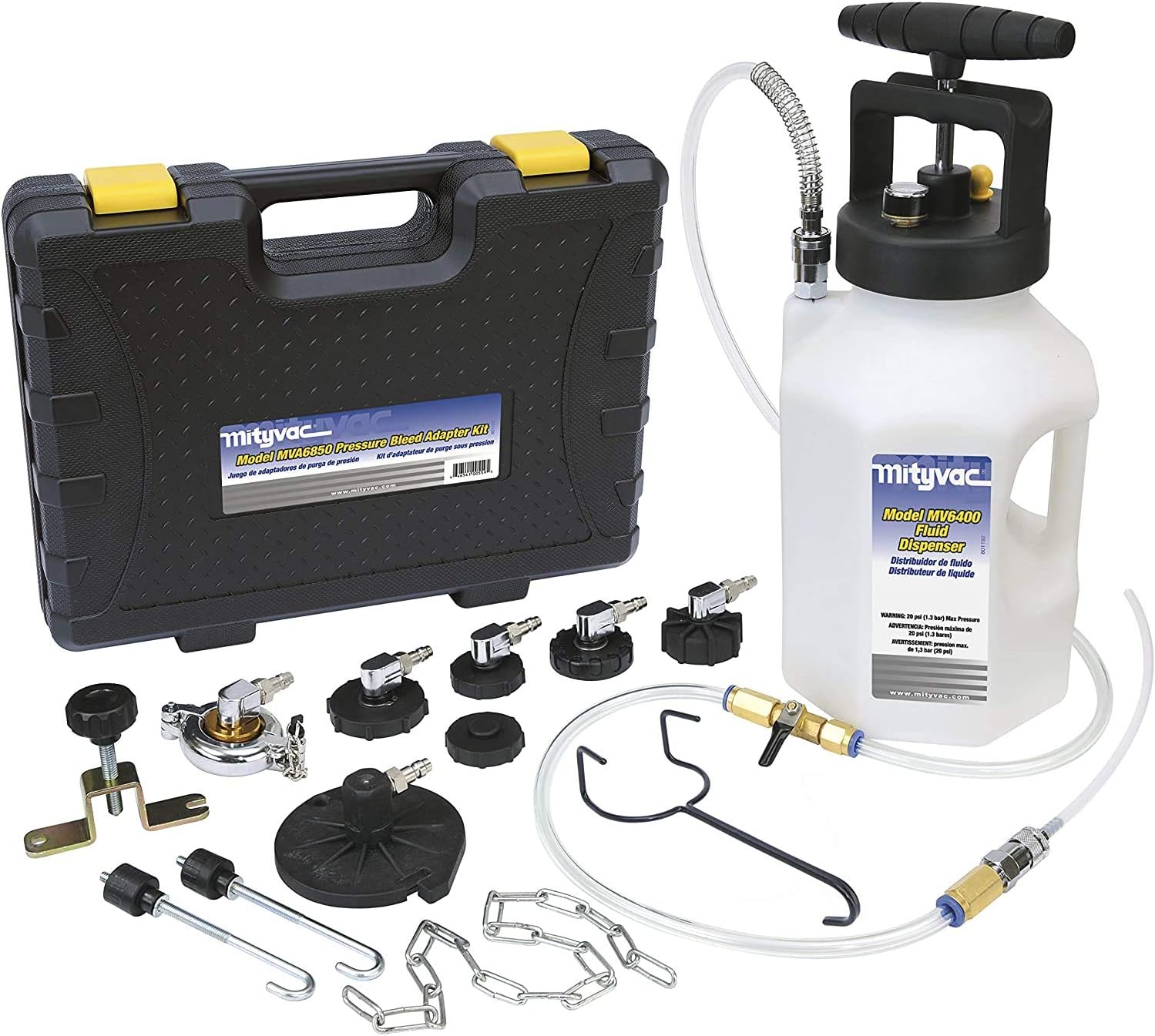 Mityvac MV6840 Professional Hydraulic Brake and Clutch Pressure Bleeding System, Integrated Safety and Pressure Relief Valve