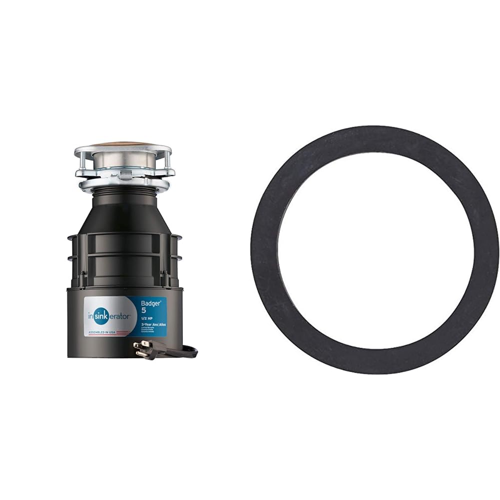 InSinkErator Badger 5 Garbage Disposal with Power Cord, Standard Series 1/2 HP Continuous Feed Food Waste Disposer, Badger 5 W/C, No Size