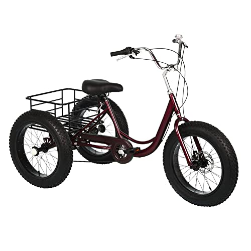 20 Inch Fat Tire Adult Tricycles 3 Wheel Bikes 7 Speed Adult Trikes Three-Wheeled Cruiser Bicycles Large Cruiser Seat with Shopping Basket for