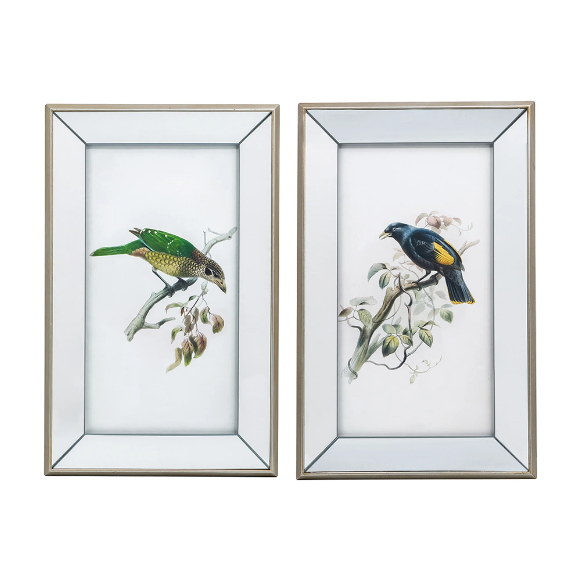CC Home Furnishings Rectangular Birds Mirror Frame Wall Art - 15" x 24" - 2ct