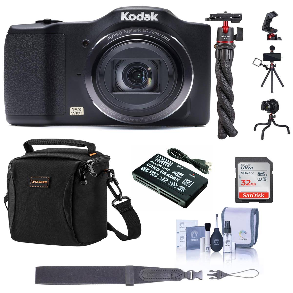 Kodak Pixpro Fz152 Friendly Zoom Point u0026 Shoot Camera,Black with Essentials Kit