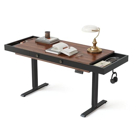 FEZIBO Height Adjustable Standing Desk with Drawers, Whole-Piece Sit Stand up Desk