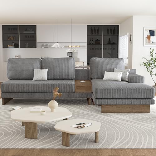 114" L-Shaped Sofa Sectional Sofa with Two USB Ports and Two Power Socket