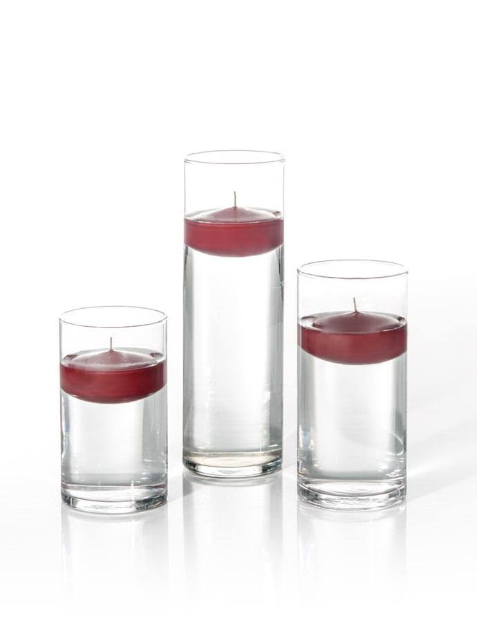 Yummi Set of 18 Floating Candles and Cylinder Vases - Burgundy