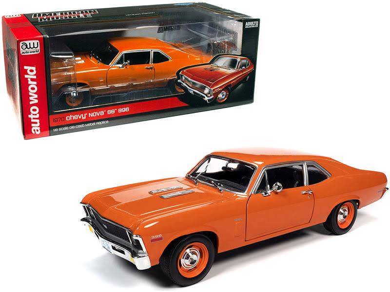 Autoworld Amm1226 1970 Chevrolet Nova SS 396 Hugger 1 by 18 Scale Diecast Model Car Orange