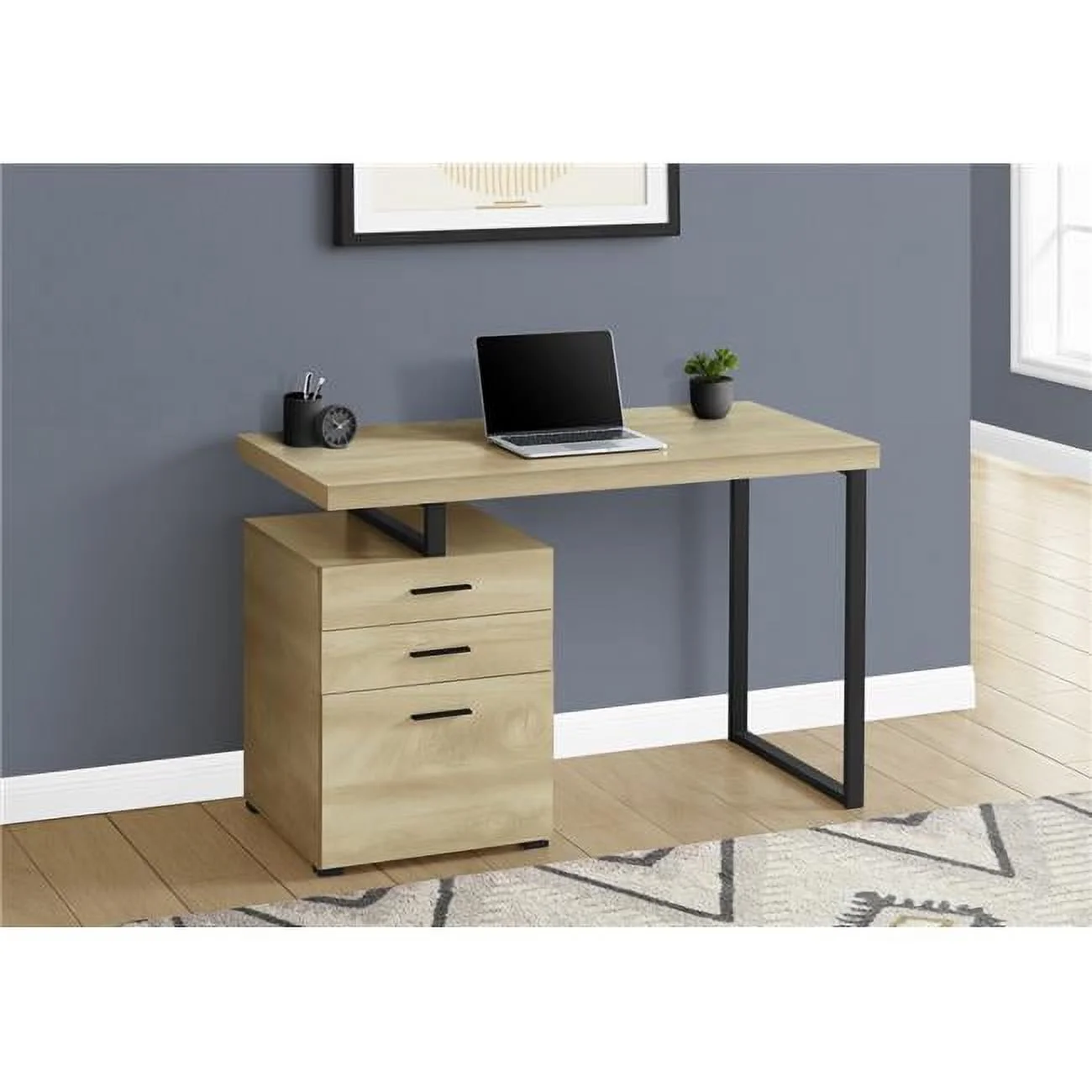Monarch Specialties I 7643 48 in. Left & Right Face Metal Computer Desk, Natural - Black