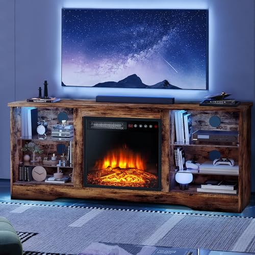Lemberi Fireplace tv Stand with 36 inch Fireplace Up to 80" TVs,LED Light Entertainment Center and Storage