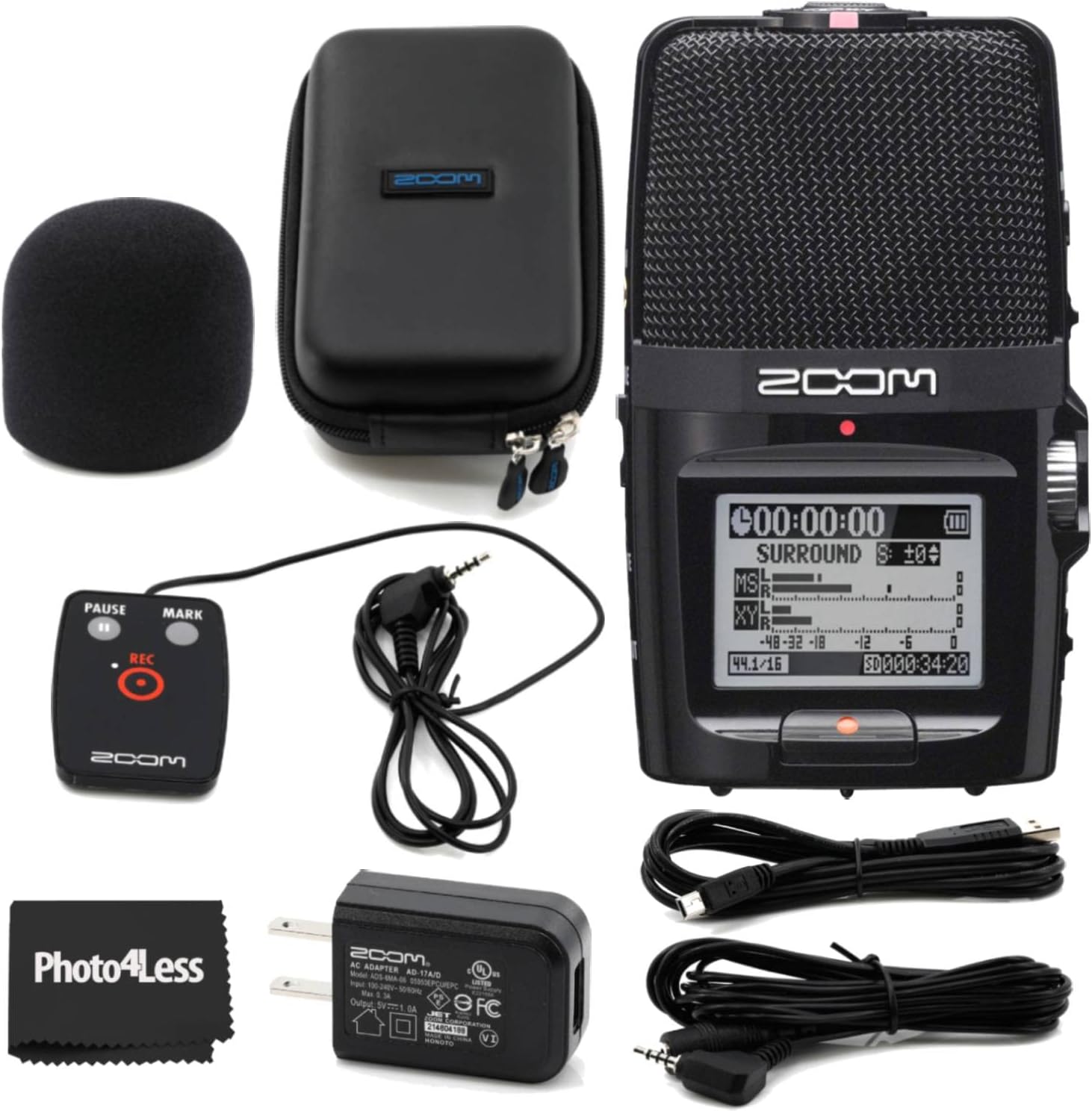 Zoom H2n Handy Recorder + Zoom SPH-2n Accessory Pack for the H2n + Black Cleaning Cloth