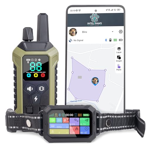 GPS Wireless Dog Fence System Collar – 2-in-1 Remote or App Controlled Invisible Boundary and Training GPS Dog Collar with 4 Training Modes – Covers