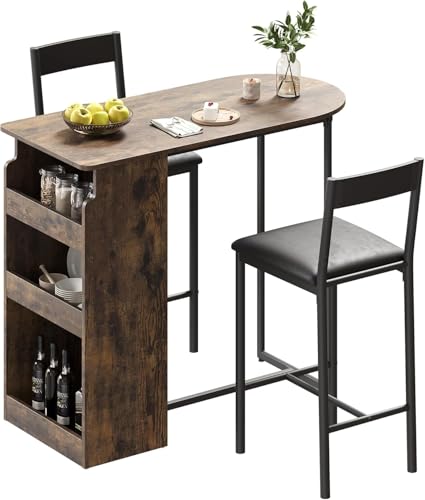 GAOMON Small Kitchen Table for 2, Stylish Bar Table and Chairs Set with Storage Shelves, Perfect for Breakfast Nook or Dining Area