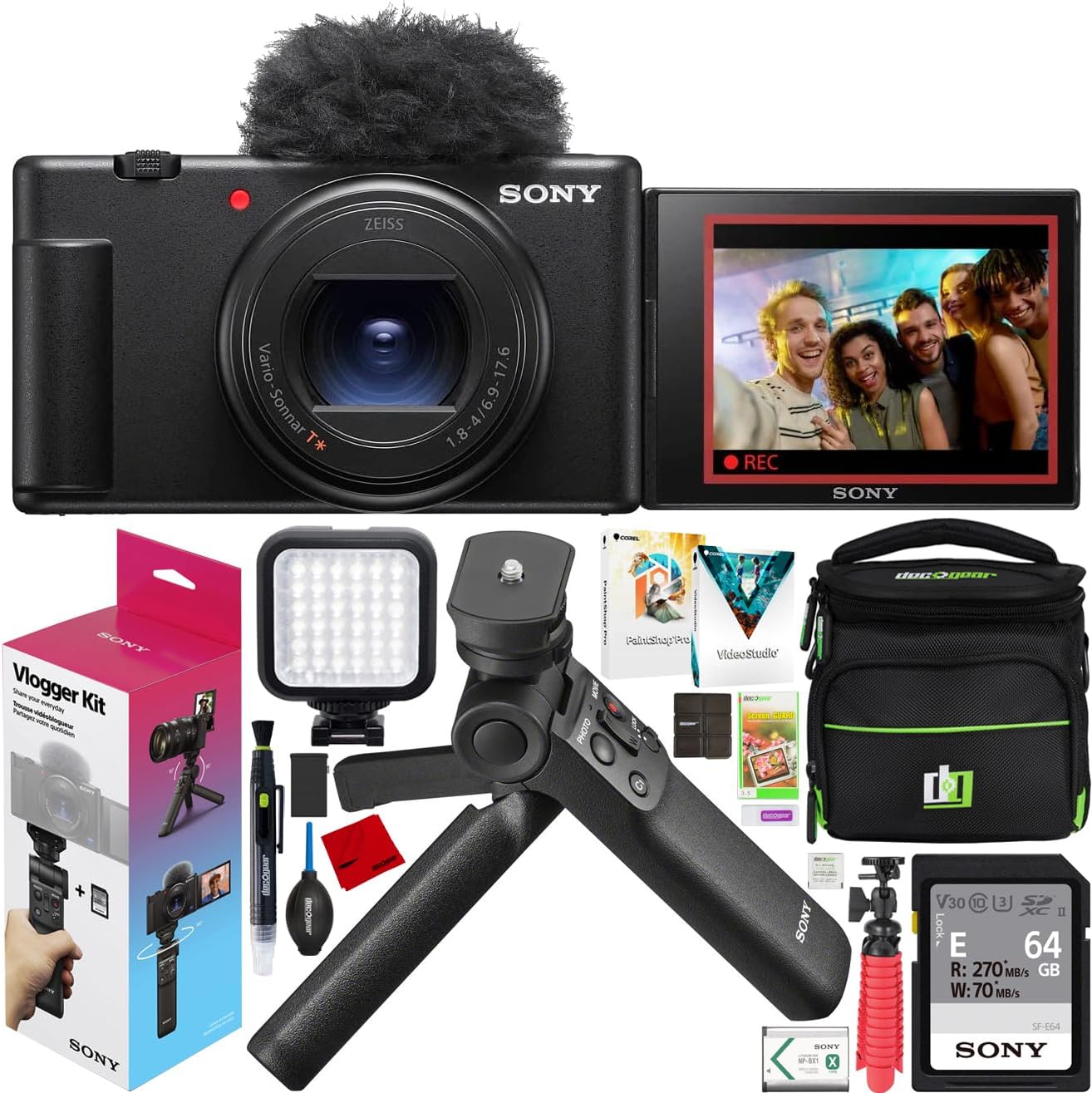 Sony ZV-1 II Vlog Camera with 4K Video & 20.1MP for Content Creators and Vloggers Black ZV-1M2/B Bundle with ACCVC1 Kit Including GP-VPT2BT