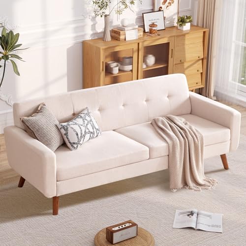 Tbfit L Shaped Couch Sofa, 80" W Mid-Century Modern Sectional Couches, 3 Seater Sofas with Wide Chaise Lounge & Two Pillows