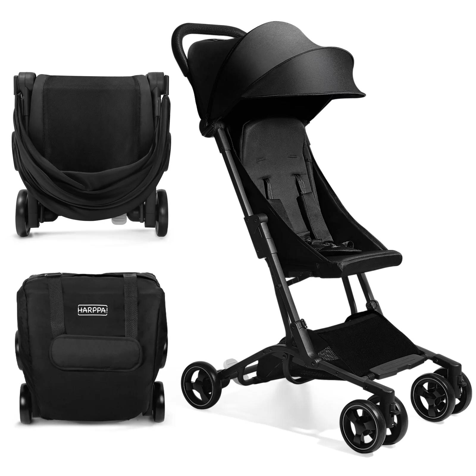 HARPPA Lightweight Travel Stroller, Compact Umbrella Stroller for Babies, Easy Folding, Black