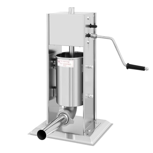 Manual Sausage Stuffer 7L/14LB, Vertical Sausage Maker, Food Grade Stainless Steel Meat Filling Kitchen Machine with 5 Stuffing Tubes for Commercial