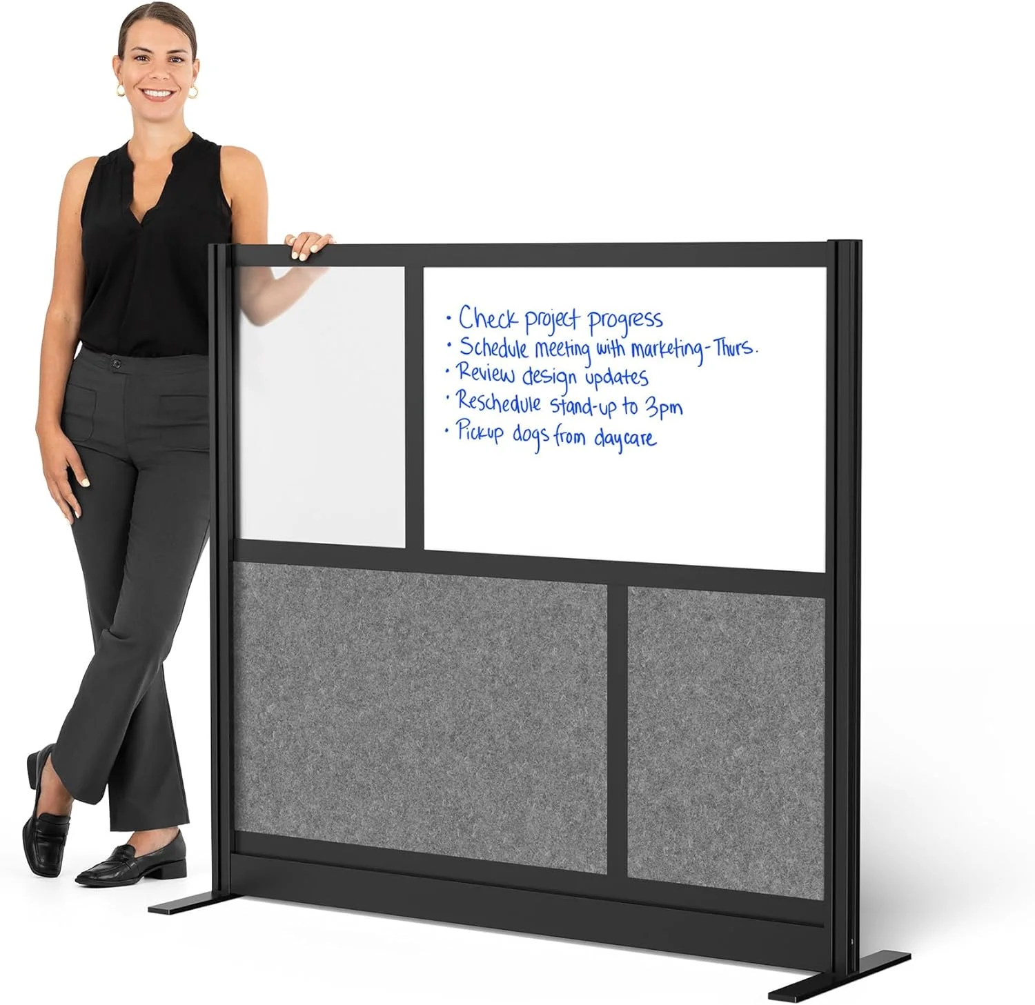 Stand Up Desk Store Modular Wall | 53in x 48in Starter Wall | Expandable Partition Room Divider with Rearrangeable Whiteboard, Frosted Acrylic