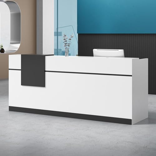 Modern Reception Desk Counter, U-Shaped Front Desk Reception Counter with Adjustable Storage Cube Lockable Drawer