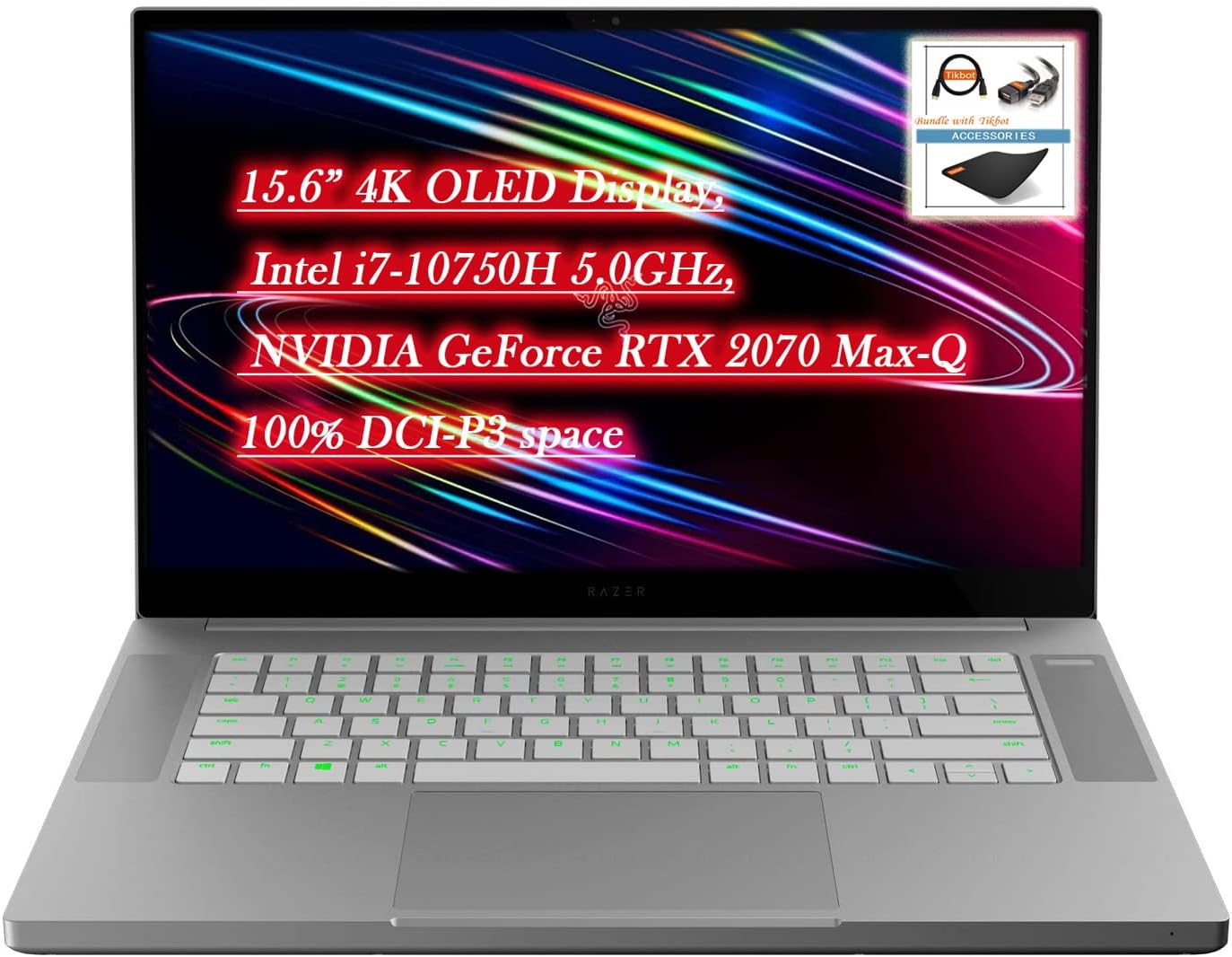 Razer Blade 15 Gaming Laptop, 15.6” 4K OLED Display, Intel i7-10750H 5.0GHz, NVIDIA GeForce RTX 2070 Max-Q 8GB GDDR6, Wi-Fi 6, Thunderbolt 3