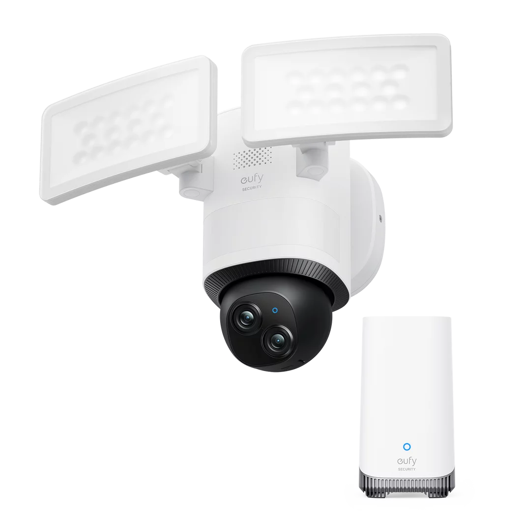 eufy Security Floodlight Camera E340 Wired with HomeBase 3, Dual Camera, 360° Pan and Tilt, 24/7 Recording, Dual-Band Wi-Fi, 2,000 Lumens