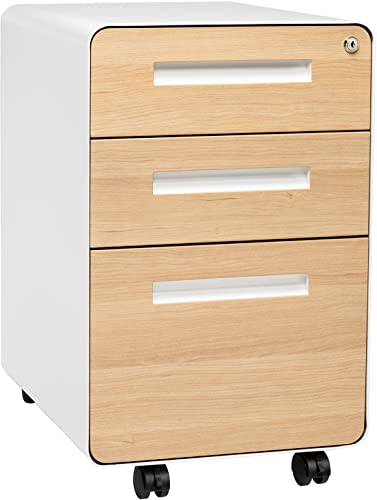 Laura Davidson Furniture Stockpile 3 Drawer File Cabinet with Lock - Under Office Desk Metal Filing Cabinet, Legal/Letter File Folders