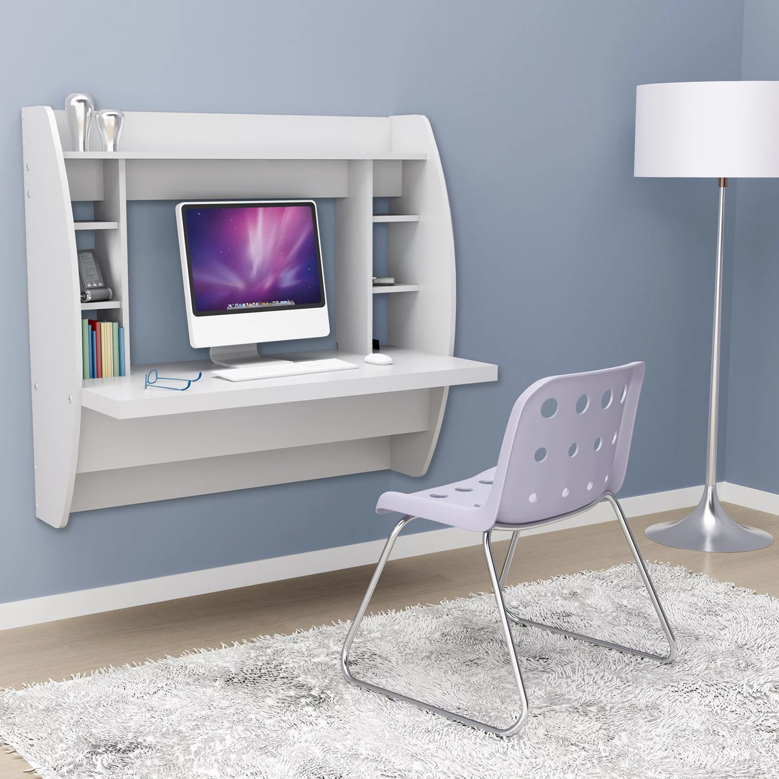 Prepac Floating Desk - Versatile Wall Mounted Desk for Small Spaces, Efficient Computer Desk with Storage, White Wall Desks, Perfect for Modern Homes