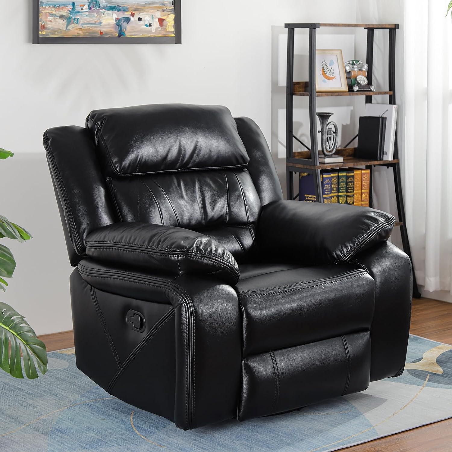 Swivel Rocker Recliner Chair, Glider Rocking Recliner Leather Lazy Boy Recliners Chair for Small Spaces