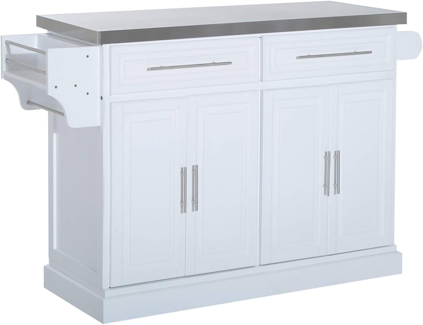 HOMCOM Portable Multi-Storage Rolling Kitchen Island Storage Cart with Stainless Steel Top & Cabinet on Wheels, White