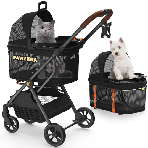 PAWZIDEA Dog Stroller for Large Dogs, Pet Stroller with Detachable Carrier for Portable Dog Crate for Car Seat, Foldable Dogs Jogger Strollers