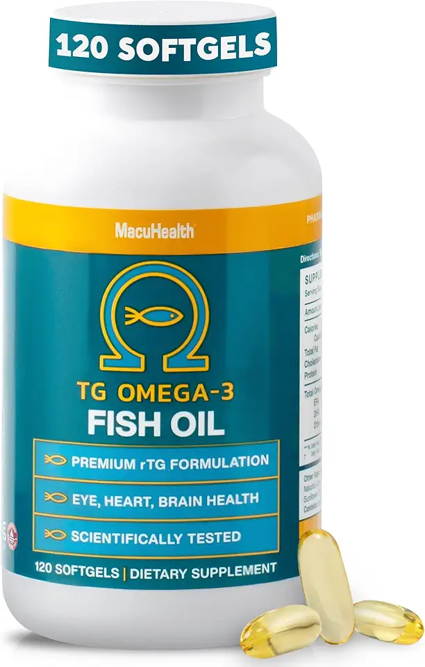 Macuhealth Omega 3 Fish Oil - 1100mg DHA, 1100mg EPA, Eye & Brain Health Supplement, Triglyceride Formula, 120 Softgels - Kansas Nuitrition - HNZSDS