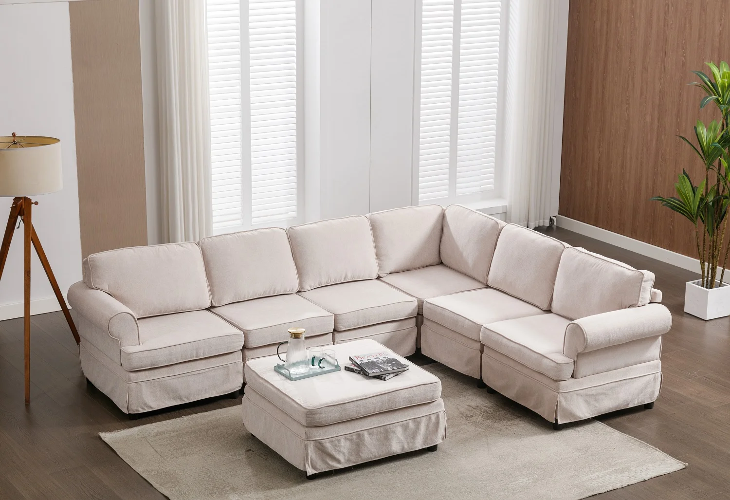 Churanty 108.6" U Shape Modular Convertible Sofa Modern Large Sectional Sofa Linen Oversized Sectional Couches with Removable Ottoman for Living Room