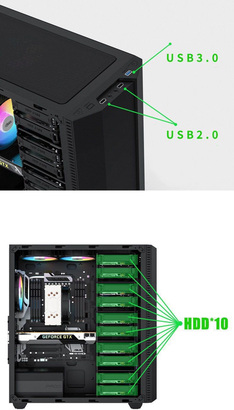 BD-1 Airflow ATX Mid-Tower Case, Multi-HDD Drive Server Case, Support ATX/ITX/M-ATX Motherboard, 3 SSD Positon
