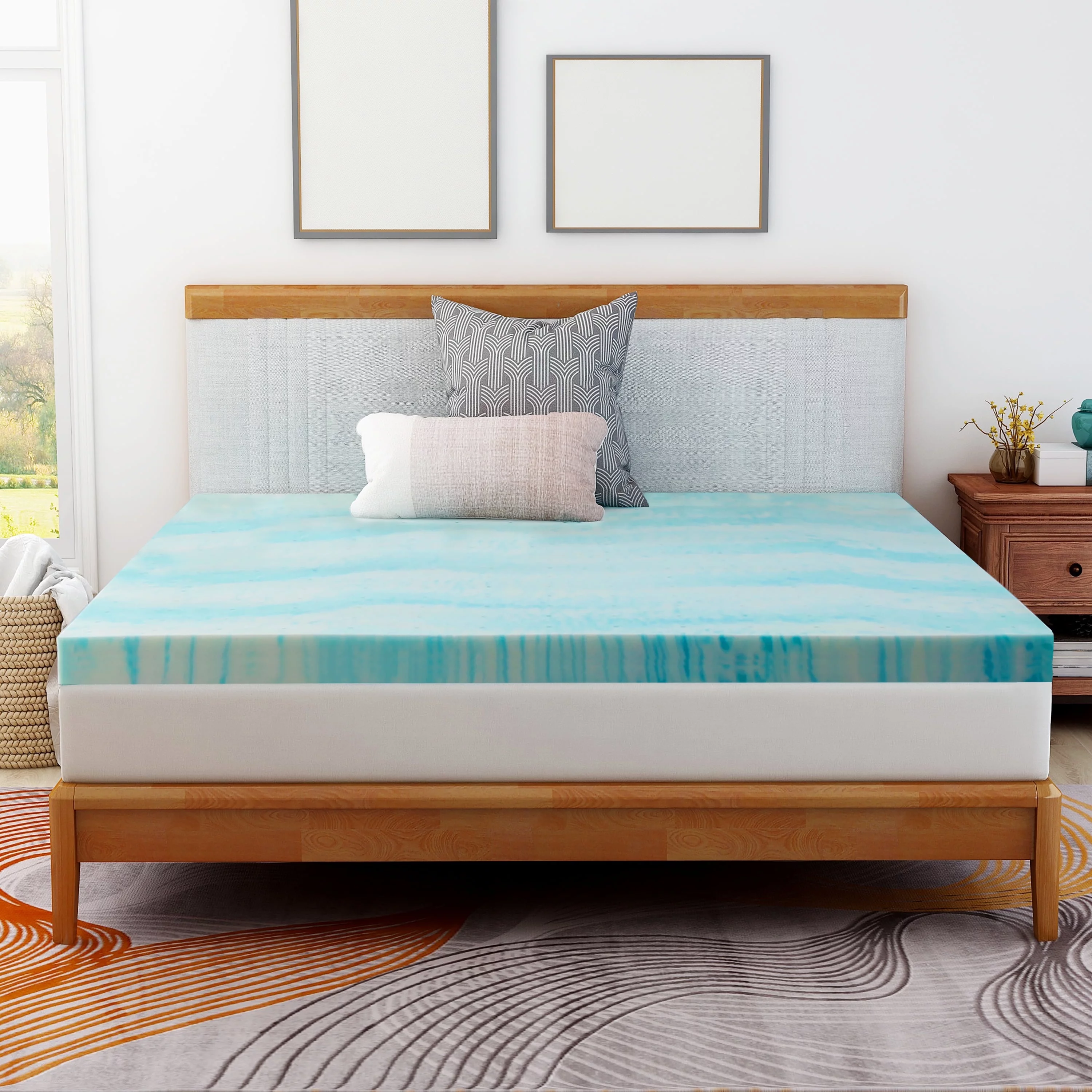 4''KING Memory Foam Mattress Topper, Cooling Gel Mattress Topper CertiPUR-US Certified