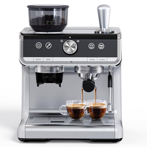 Espresso Machine with Grinder, 20 Bar Espresso Maker with Milk Frother Steam Wand, Professional Cappuccino Latte Maker, Gifts for Dad, Mom