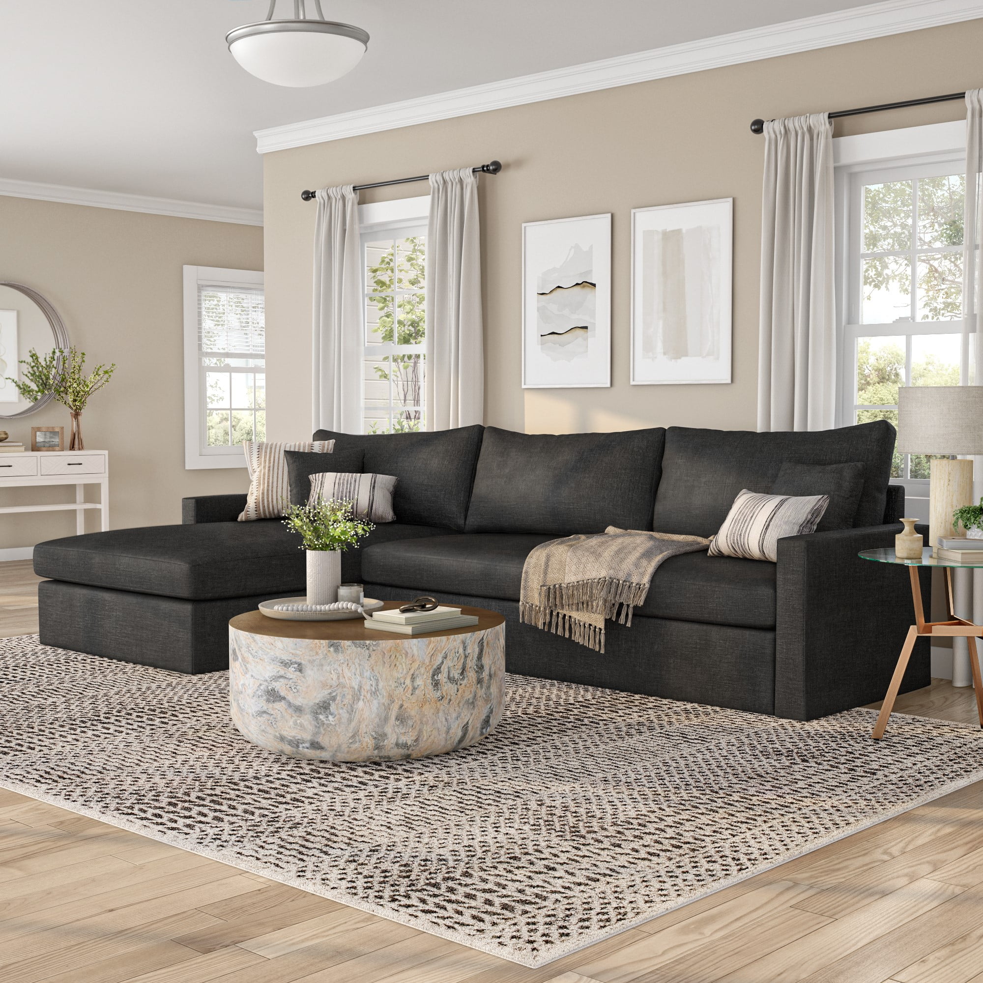 Galen 2-Piece Modern Sectional Sofa Fabric