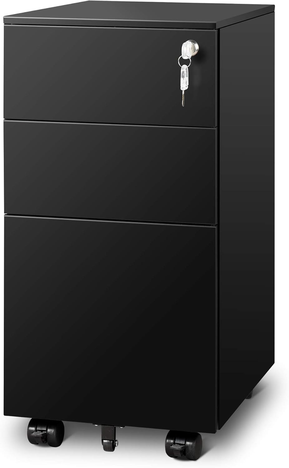 DEVAISE 3 Drawer Vertical File Cabinet, Mobile Filing Cabinet with Slim Width for Home Office, Black
