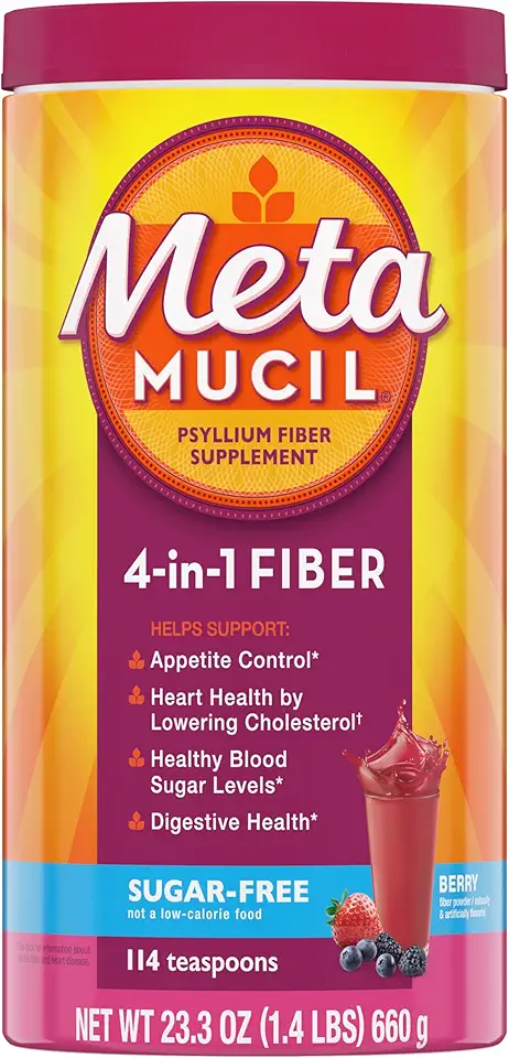 Metamucil Fiber, 4-in-1 Psyllium Fiber Supplement, Sugar-Free Powder, Berry Flavored Drink, 114 Servings (Packaging May Vary) - Kansas Nuitrition