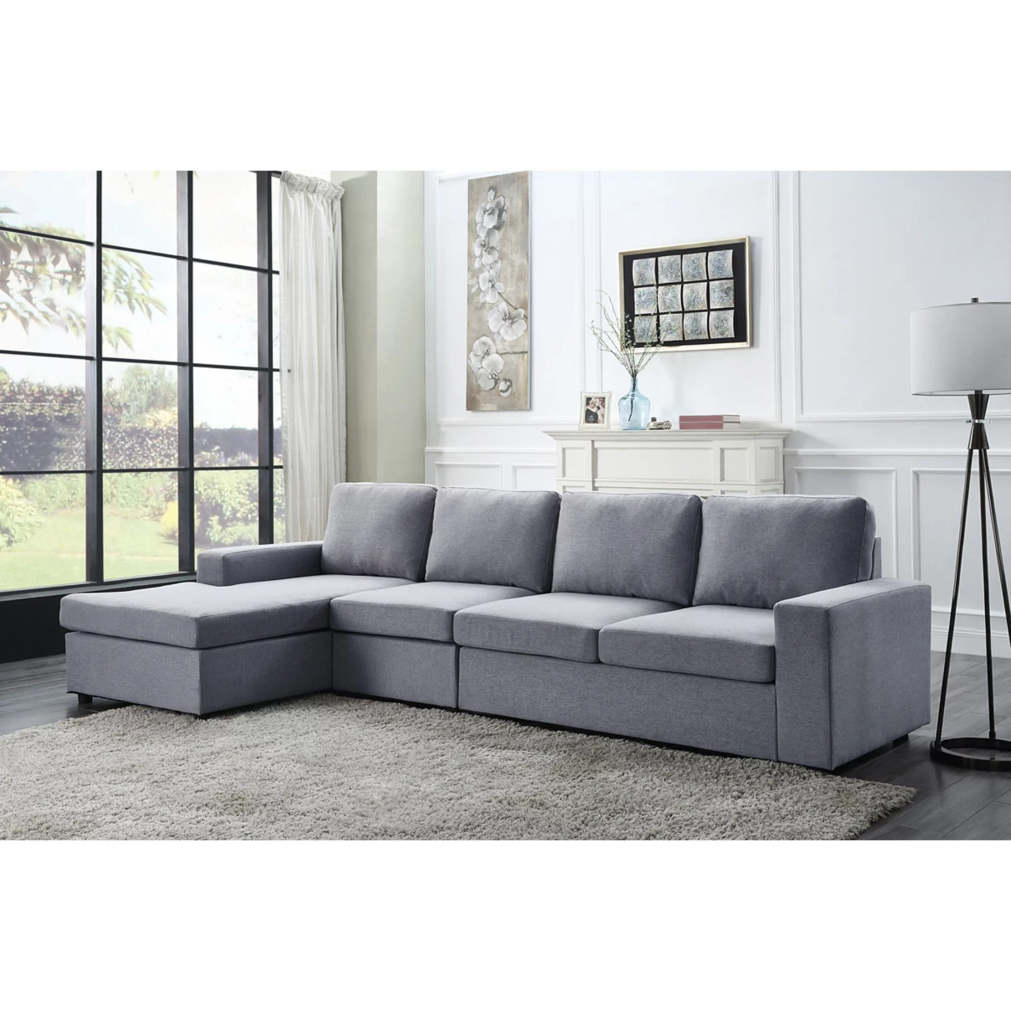 Dunlin Fabric Reversible Modular Sectional Sofa Chaise in Light Gray