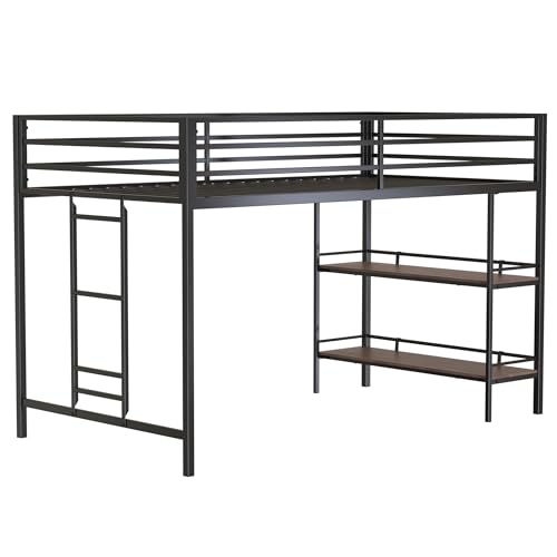Twin Size Loft Bed with Desk and Storage Stairs, Heavy Duty Metal Loftbed Frame w/Safety Guardrail for Kids, Teens, Adults, No Box Spring Needed