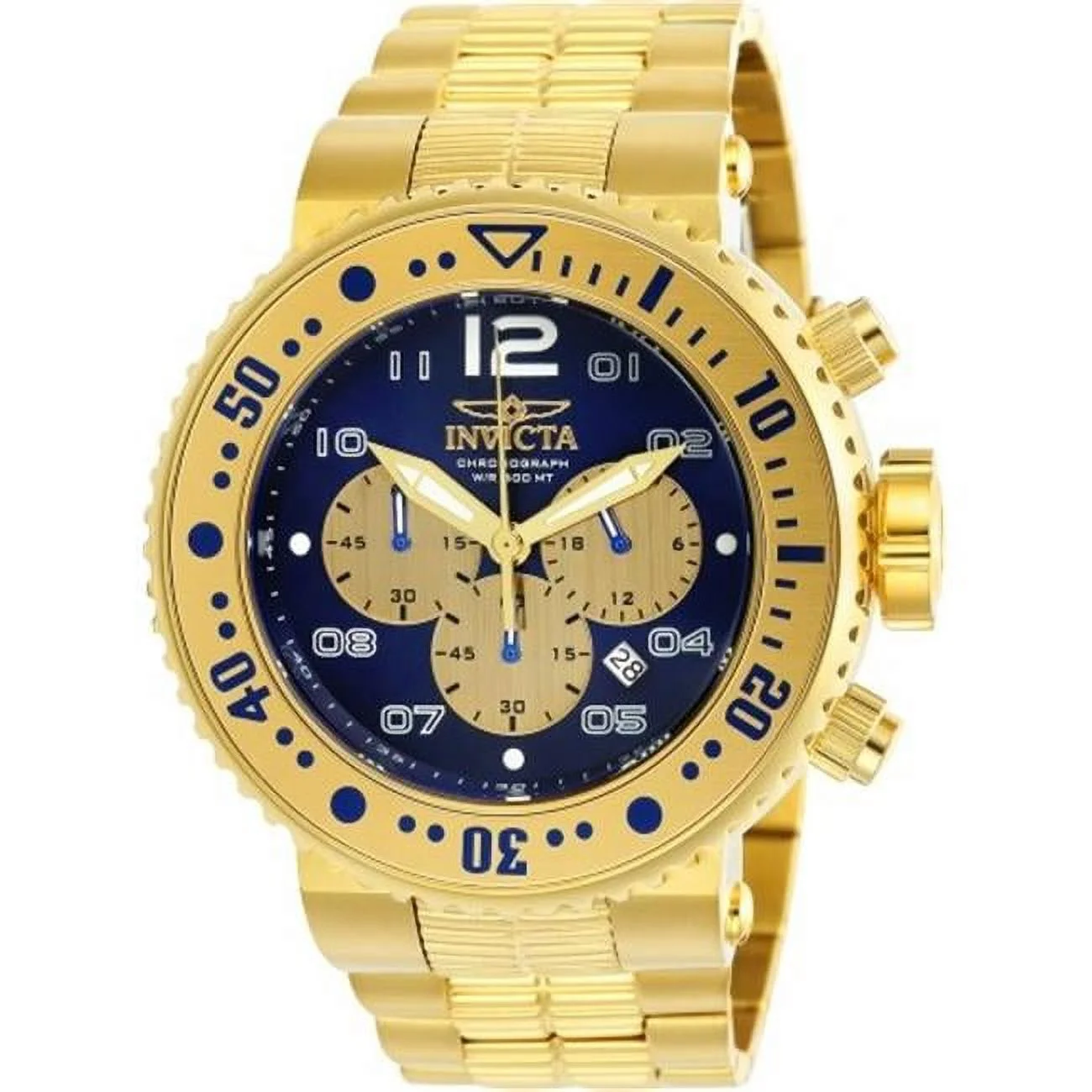 Mens Pro Diver Quartz Chronograph Blue & Gold Dial Watch - Curated Treasures Market