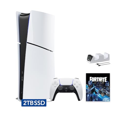 PlayStation 5 Slim Upgraded 2TB Digital Edition Fortnite Cobalt Star Bundle and Controller Charger - White