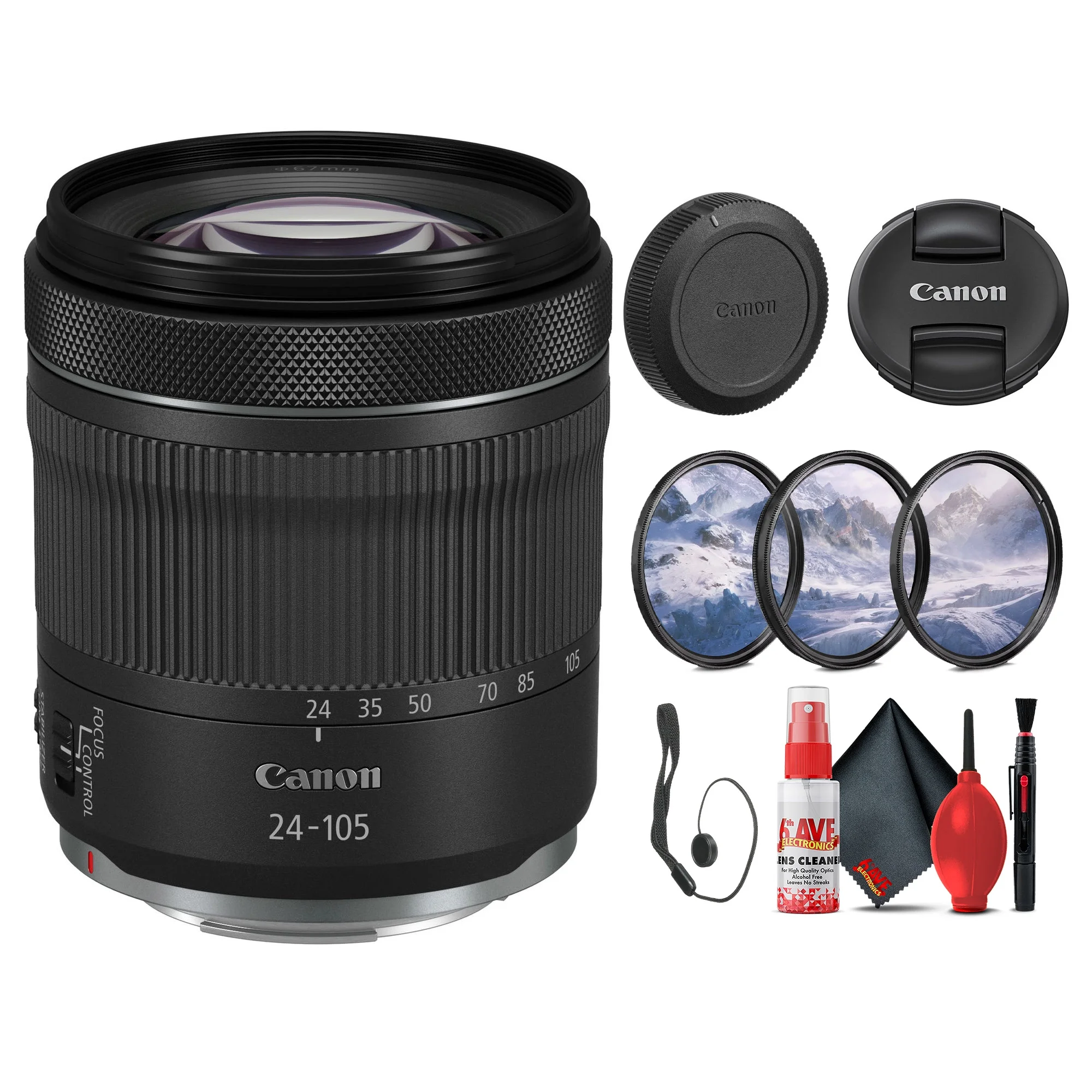 Canon RF 24-105mm f/4-7.1 IS STM Lens (4111C002) + Filter Kit + Cap Keeper + Cleaning Kit - Curated Treasures Market