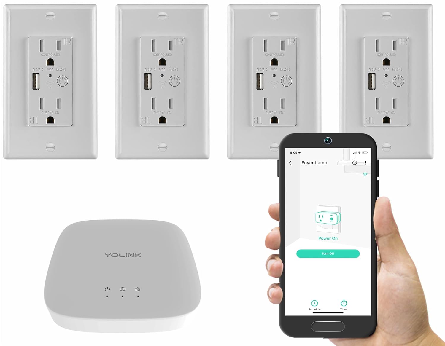 Smart Wall Outlets, YoLink 1/4 Mile World's Longest Range in-Wall Outlet Compatible with Alexa Google Assistant IFTTT