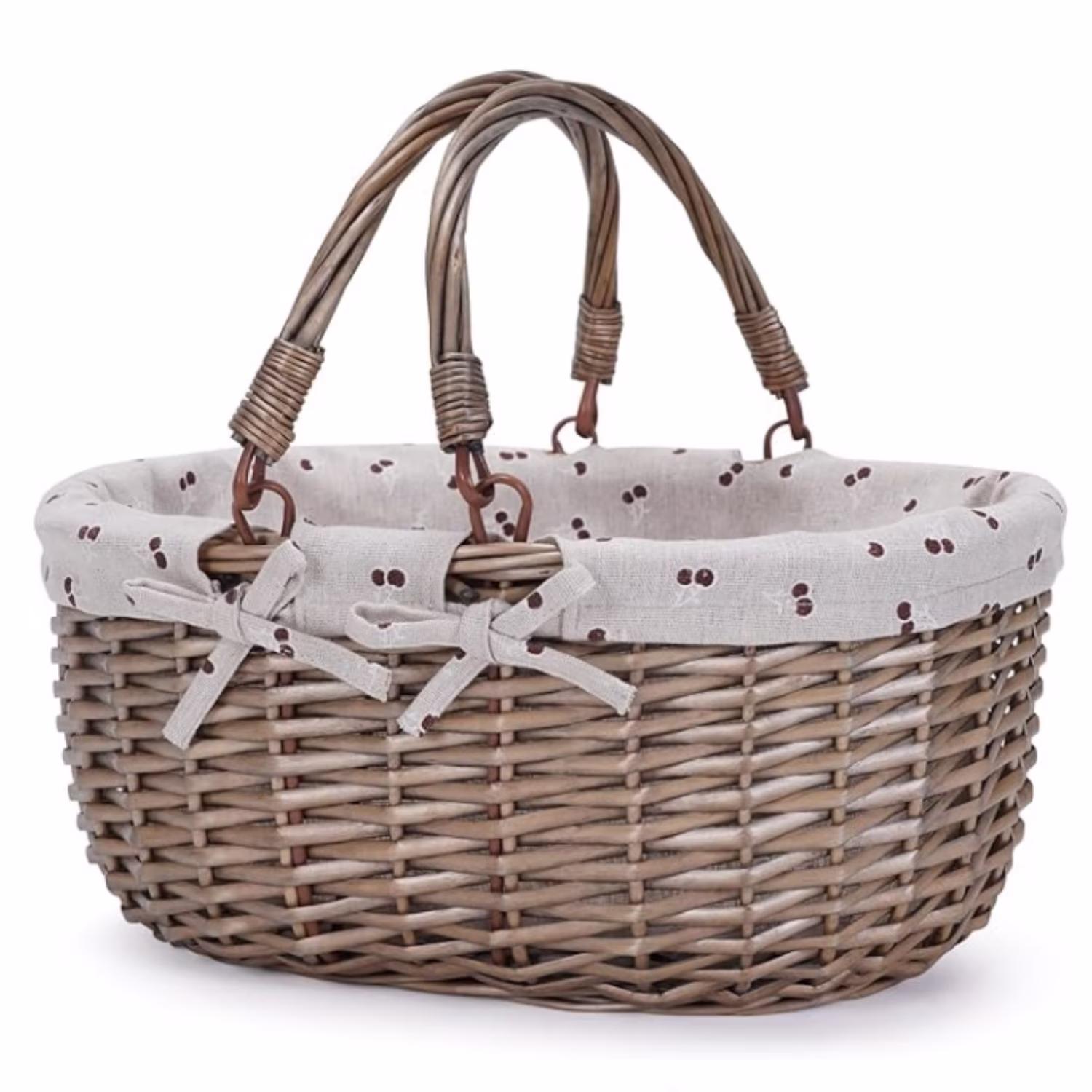 Oval Picnic Basket with Folding Handles, Willow Hand Woven Shopping Basket, Bath Toy Kids Toy Storage Gift Packing Basket