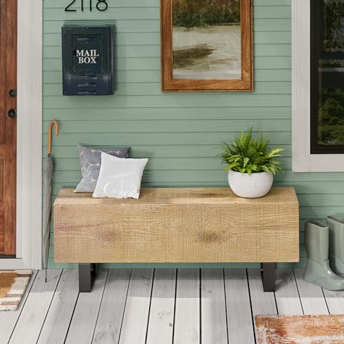 COSIEST Patio Log Bench, 48.4 x 11.8” Outdoor Bench, Rectangular MgO Garden Bench, Rustic Bench for Yard or Lawn, Light Oak