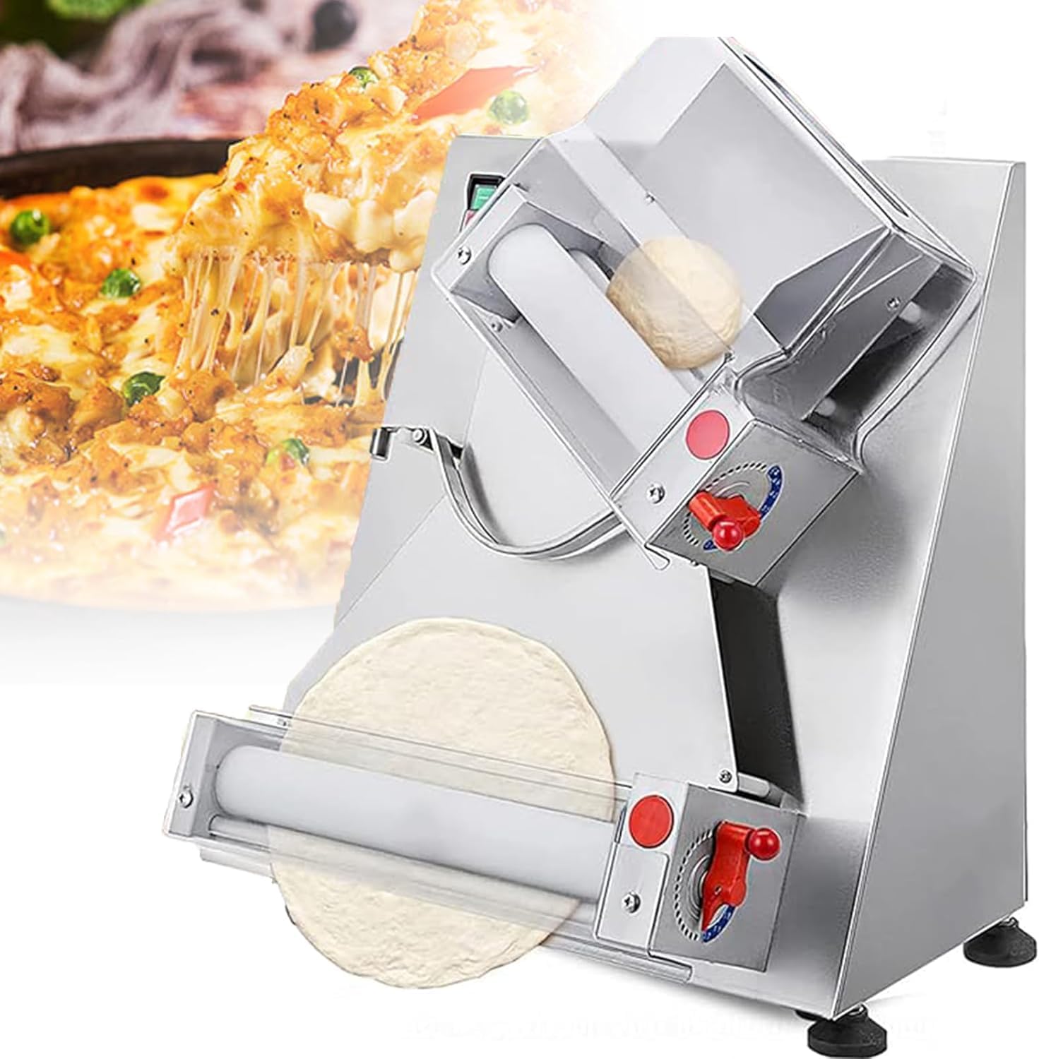 Pizza Dough Roller Sheeter, 4-15 Inch Automatic Commercial Pizza Press, Electric Dough Sheeter Machine Suitable for Noodle