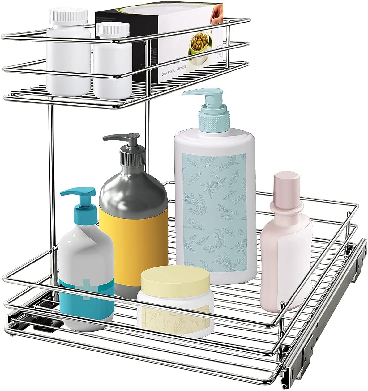 G-TING Pull Out Cabinet Organizer, Under Sink Slide Out Storage Shelf with 2 Tier Sliding Wire Drawer - 12.6W x 16.53D x 12.99H