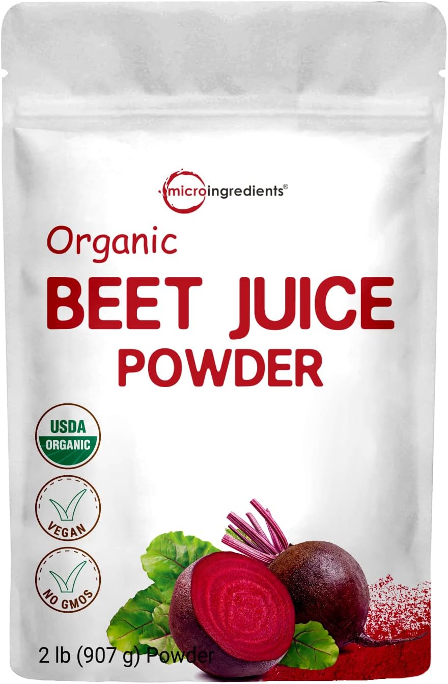 Organic Beet Root Juice Powder, 2 Pounds, Cold Pressed and Water Soluble, Beet Juice Pre-Workout Concentrated Powder