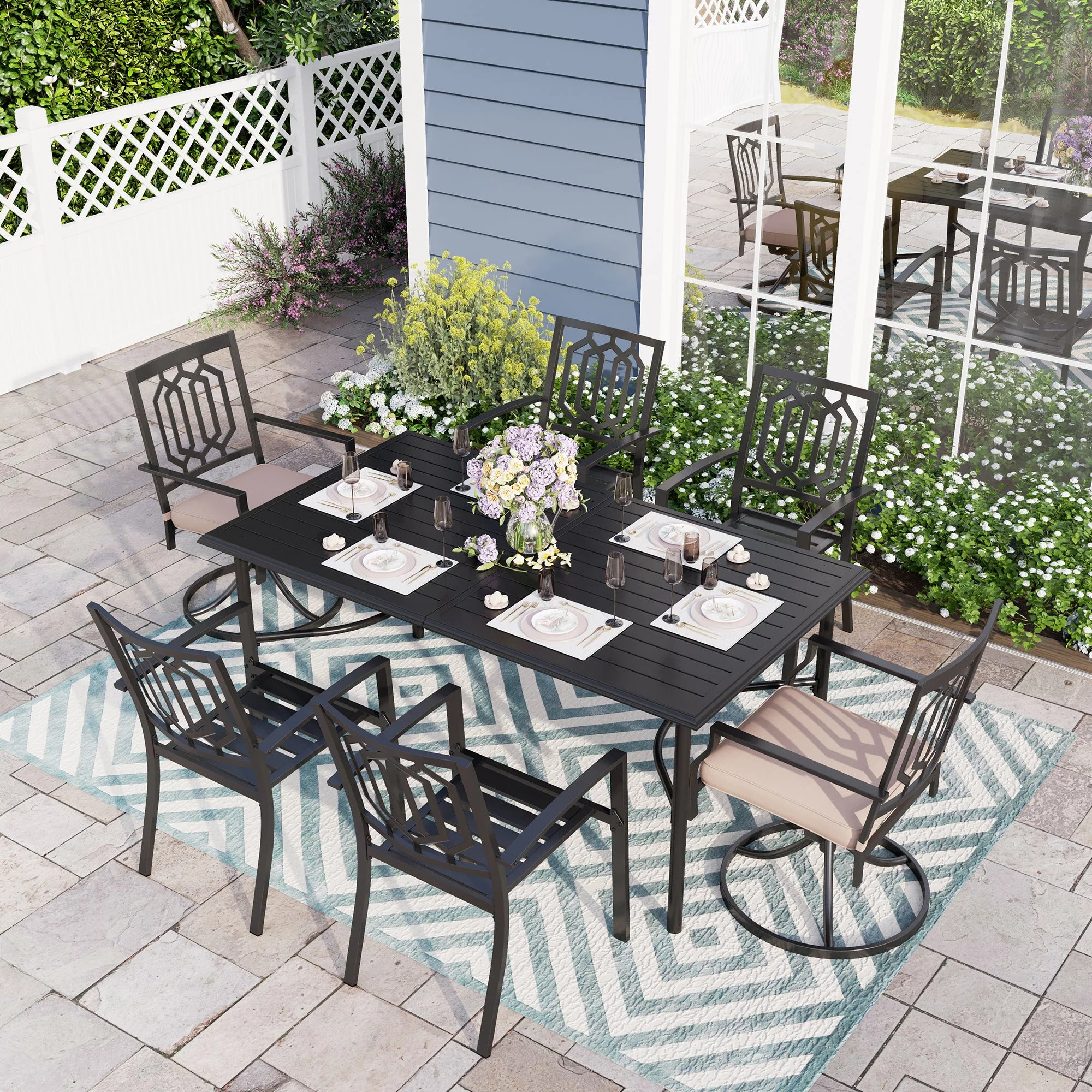 Sophia & William 7 Piece Patio Dining Set Outdoor Metal Furniture Table and Stackable/Swivel Chairs