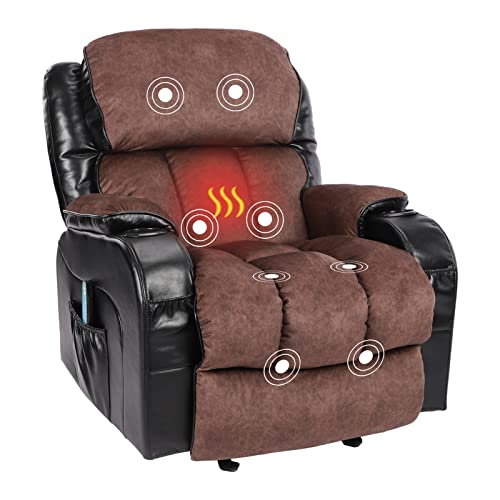 INMOZATA Recliner Chair with Massage and Heat Manual Breathable Leather Massage Rocker Recliner Chair for Adults Comfy Lazy Boy Recliner Sofa for