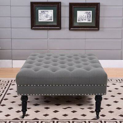 Maryalice 34x22 Wide Tufted Square Cocktail Ottoman Canora Grey Fabric: Dark Gray